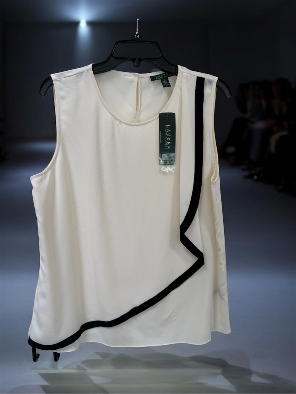 $150 Ralph Lauren NWT 100% SILK Cream Sleeveless Top Black Trim Wrap 16